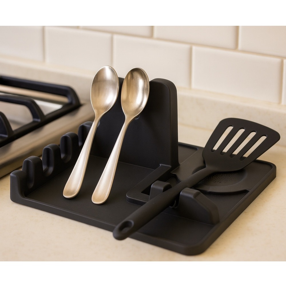 Silicone Kitchen Utensil Rest Spoon Holder Mat Countertop Spill Pad Gray 96-11
